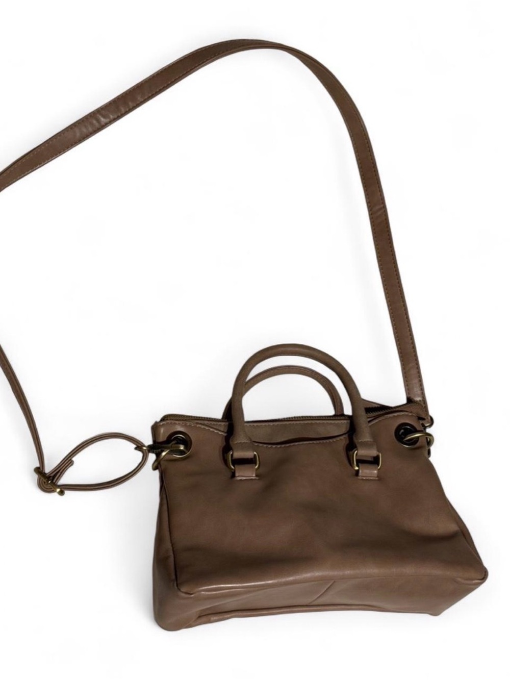 Joy Susan Taupe Convertible Satchel Crossbody Handbag | Quiet Luxury Minimalist - Picture 4 of 7
